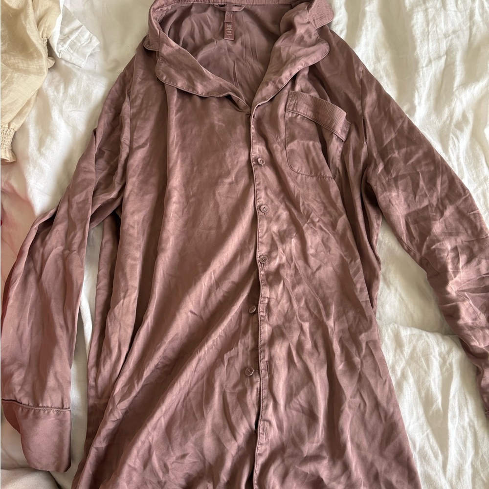 Mauve Button-Up Pajama Dress
